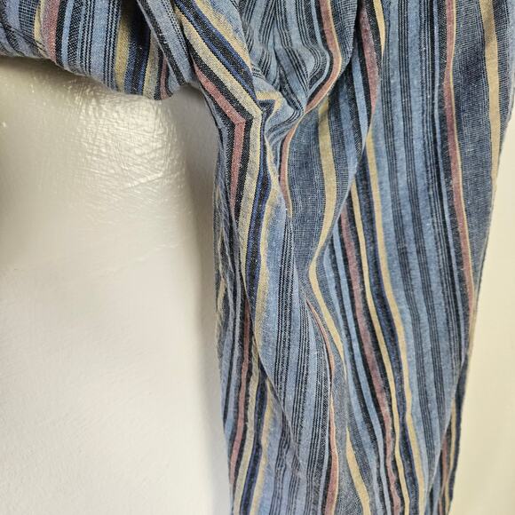 Mododoc Wide Leg Ankle Length Pull On Pants XS Blue Stripe Raw Hem Lagenlook - Picture 7 of 7